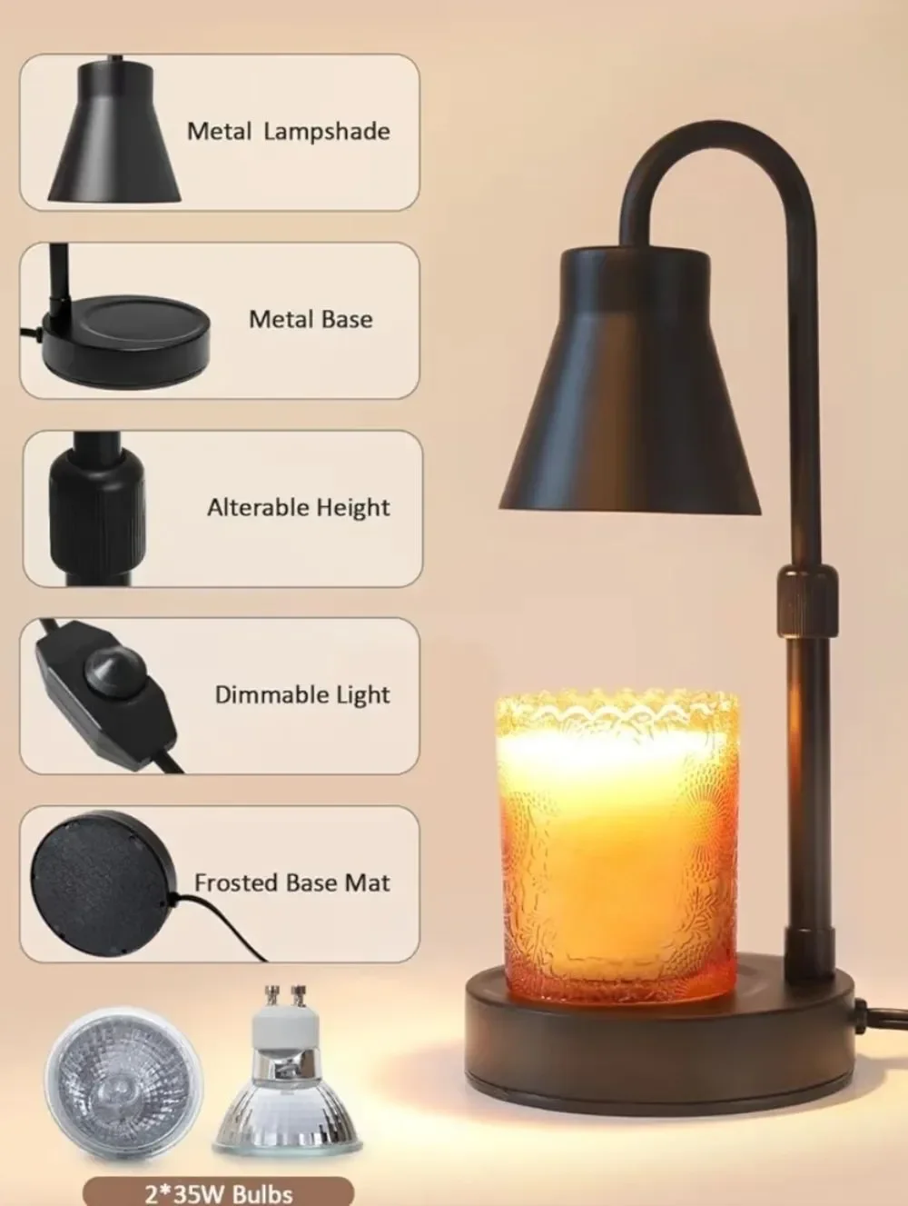 🔸️NIB Black Metal Adjustable Electric Candle Warming Lamp